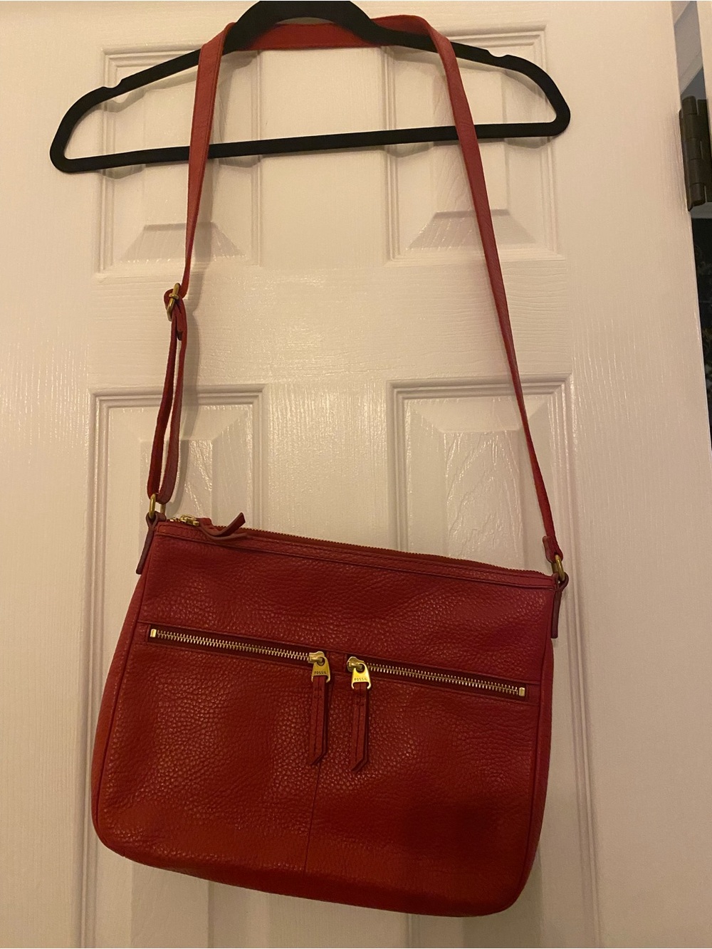 Fossil Elise Large Double Zip Crossbody Bag Red Velvet Gold Hardware Y2K